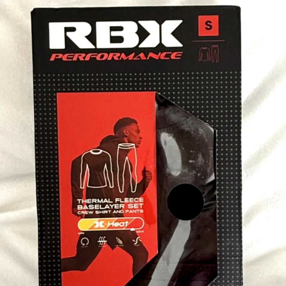 RBX Men's Black X-Heat Max Thermal Fleece Baselayer 2 Pc Set Small NIB